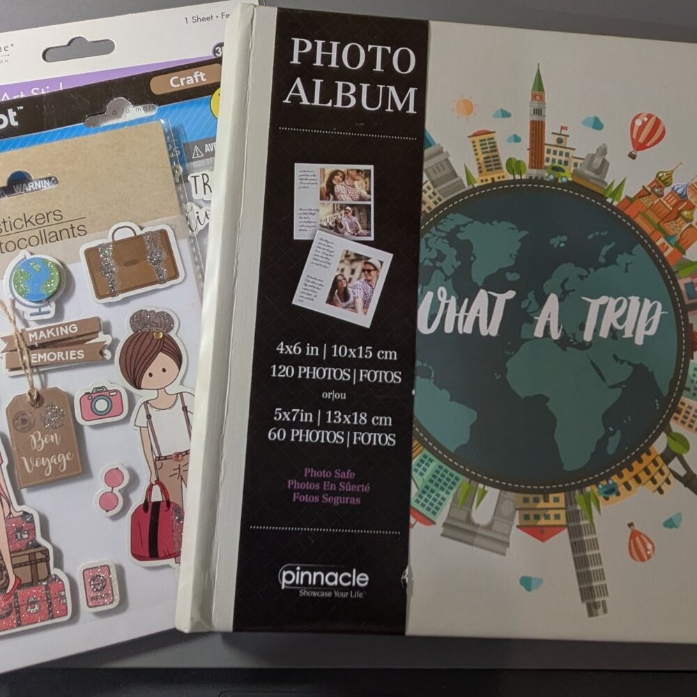 "What a Trip" Travel Photo Album & Travel Stickers - All New Unused